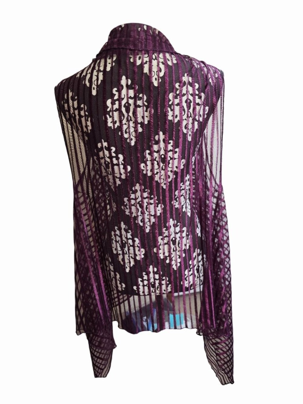 Sheer Purple Open Front Lightweight Sleeveless Cardigan Vest Large Whimsigoth - Picture 2 of 3